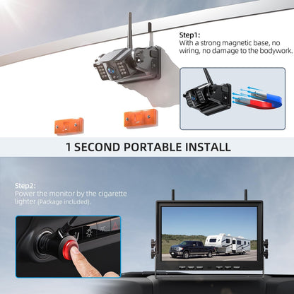 eRapta 4 Wireless Backup Camera Magnetic: 10.1" IPS Full-Size DVR Monitor, Install-Free RV Camera System with IR Night Vision, Built-in 9600mAh Battery for RV/Camper/Truck/Trailer/Tractor ACT104