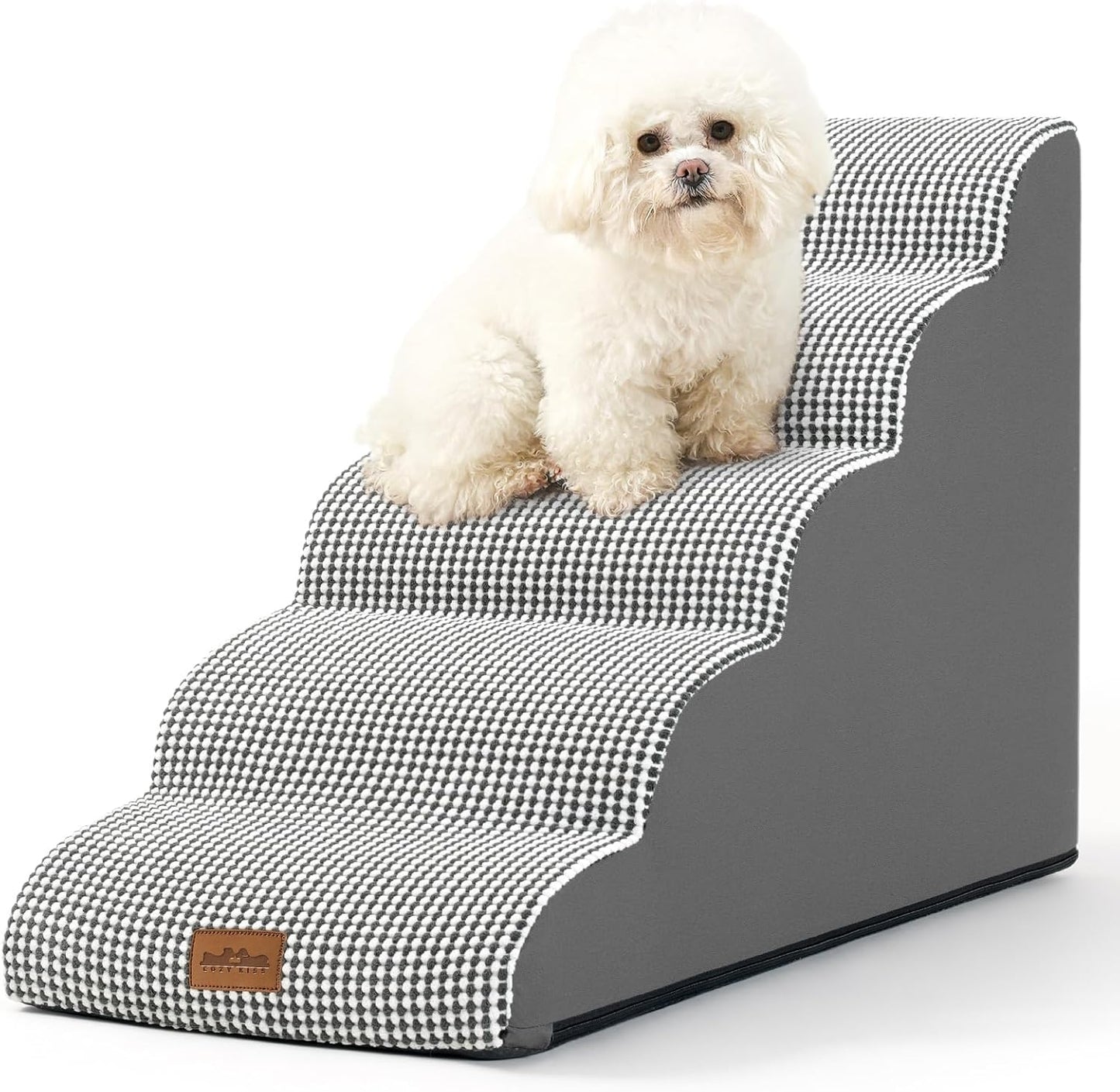 Dog Stairs for High Bed 22.6" H, Small Dog Step for Puppy, Older or Cat, Curved Ramp for Car, Ladder with High Density Foam, Lightweight, Durable, 15.7x33x22.6 inch, 5 Step, White Black - Pawvie
