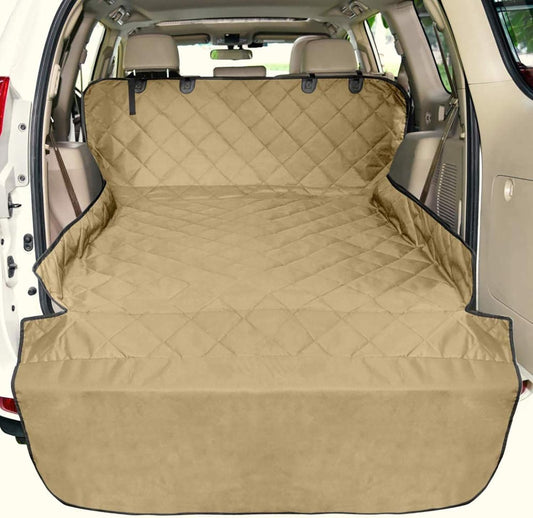 F-color SUV Cargo Liner for Dogs, Water Resistant Pet Cargo Cover Dog Seat Cover Mat for SUVs Sedans Vans with Bumper Flap Protector, Non-Slip, Large Size Universal Fit, Khaki - Pawvie