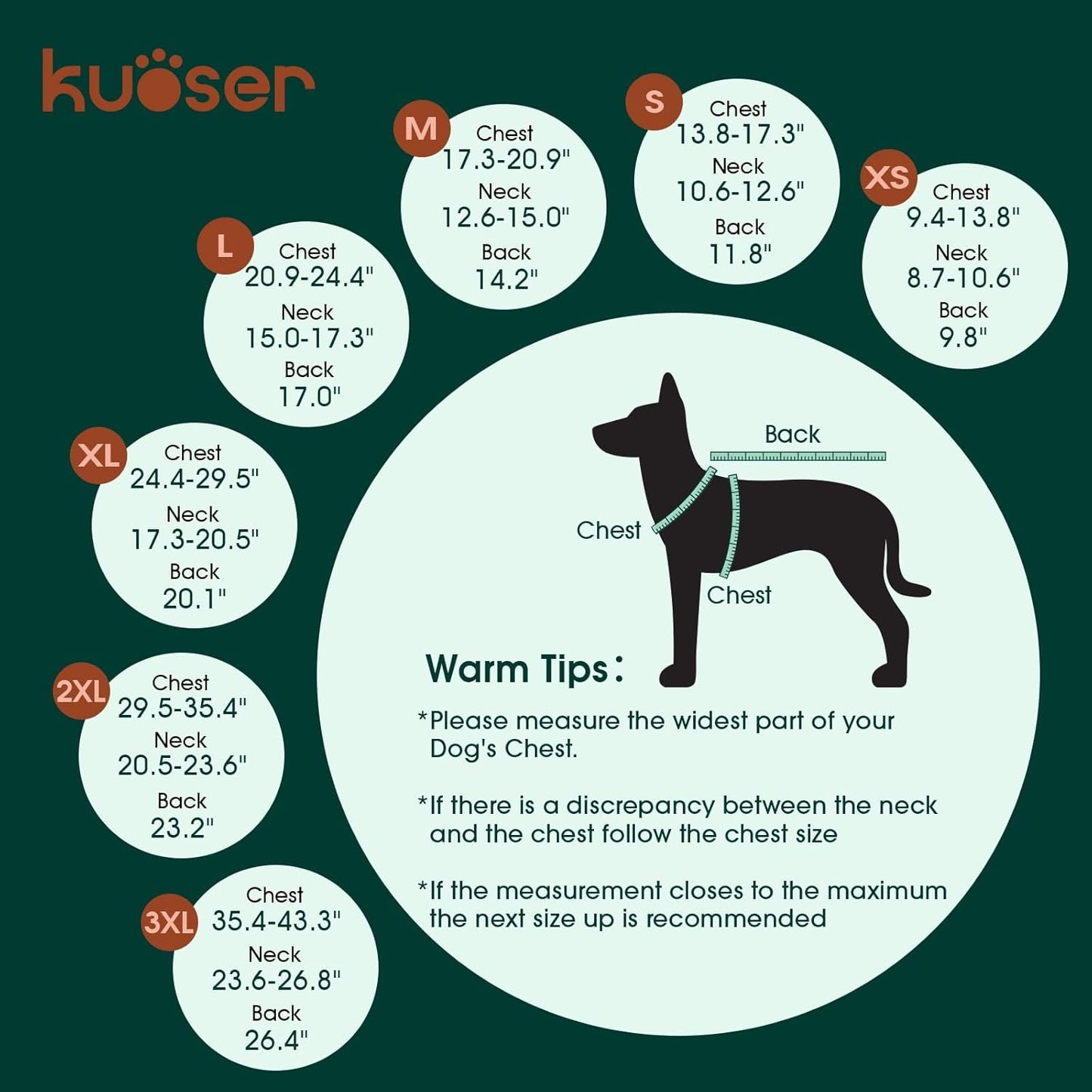 Kuoser Warm Dog Coat, Waterproof Dog Jacket for Extra Large Dogs, Adjustable Durable XXL Doggie Winter Coat Reversible Puppy Cold Weather Apparel from Small to Large Breed, Blue XXL