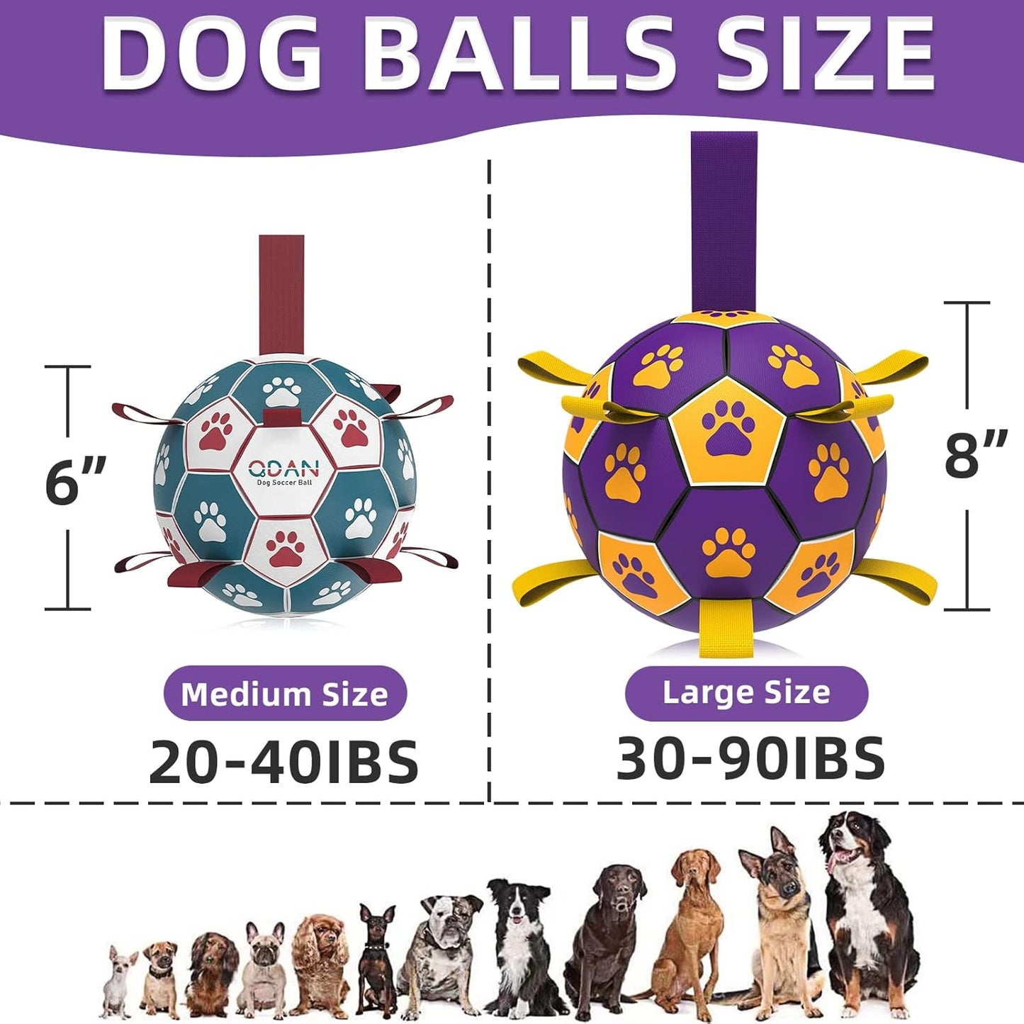 QDAN Dog Ropes Toys, Soccer Ball with Straps, Interactive Dog Toys for Tug of War, Dog Water Toy, Durable Balls for Medium Large Dogs（8 Inch）