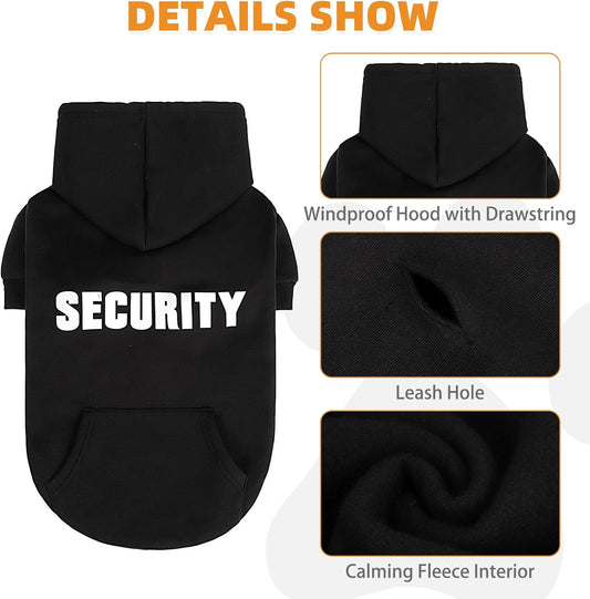 KOOLTAIL Security Dog Hoodie, Fall Puppy Sweater Clothes for Small Medium Large Dogs, Soft Warm Winter Pet Cold Weater Coats Hooded Sweatshirt with Pocket, Dog Halloween Costume for Girl Boy, Black L