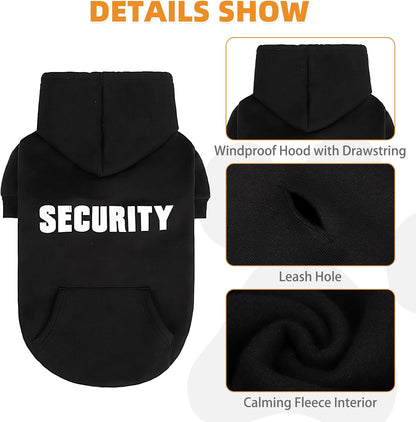 KOOLTAIL Security Dog Hoodie, Fall Puppy Sweater Clothes for Small Medium Large Dogs, Soft Warm Winter Pet Cold Weater Coats Hooded Sweatshirt with Pocket, Dog Halloween Costume for Girl Boy, Black XL