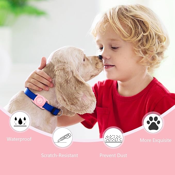Airtag Dog Collar Holder, [1 Pack] Waterproof Protective Case for Apple AirTag, Durable & Lightweight with Full-Body Protection, Soft Silicone, Pink