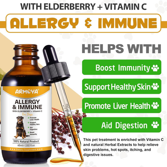 Allergy Relief Drops for Dogs - Allergy and Immune - Immune Support Supplement - Dog Supplement - Natural Pet Supplement for Dog Allergy Relief with Turmeric & Milk Thistle