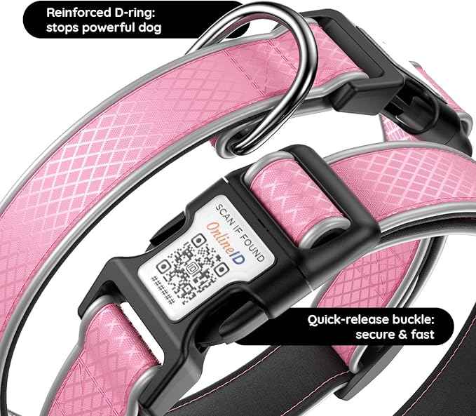 Reflective Dog Collar with Airtag Holder, IPX8 Waterproof Air tag Dog Collar Holder | Ultra-Durable | Soft Padded | Safety Locking Buckle | Fit Small Dogs (Neon Pink S(9.8"-15.7"))