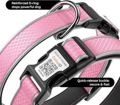 Reflective Dog Collar with Airtag Holder, IPX8 Waterproof Air tag Dog Collar Holder | Ultra-Durable | Soft Padded | Safety Locking Buckle | Fit Small Dogs (Neon Pink S(9.8"-15.7"))