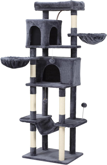 70-Inch Cat Tree,Large Cat Tree Tower with Hammock, Scratching Post, Condo and Multi-Level Cat Tower for Large Cats, Cat Activity Center Playhouse, Dark Gray LCT016