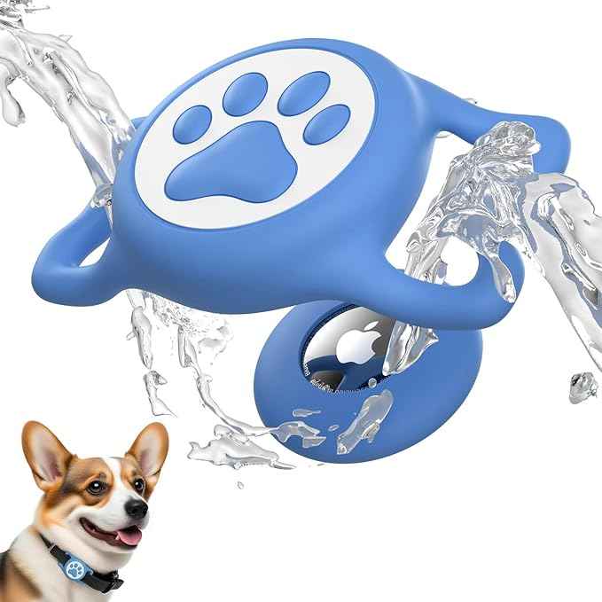 for Airtag Dog Collar Holder, Dog Airtag Holder Waterproof, Lightweight & Soft Silicone Air Tag Case for Pet Collars, Works with Multiple Tracker Tag Products (Blue, 1 Pack)