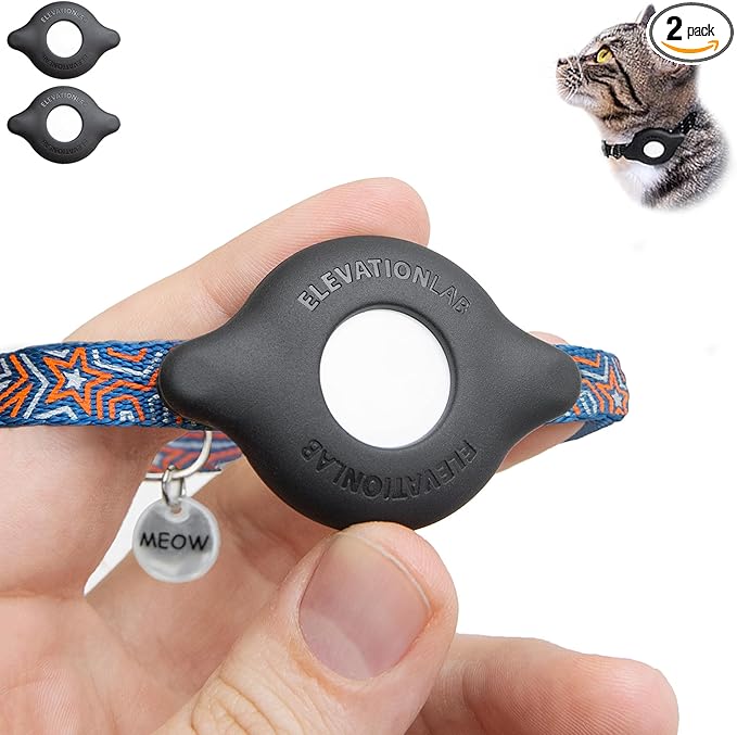 AirTag Cat Collar Mount - TagVault™ - The Secure & Compact AirTag Holder for Cats | Doesn't Dangle, for Small Dogs Too | Elevation Lab (2 Pack)