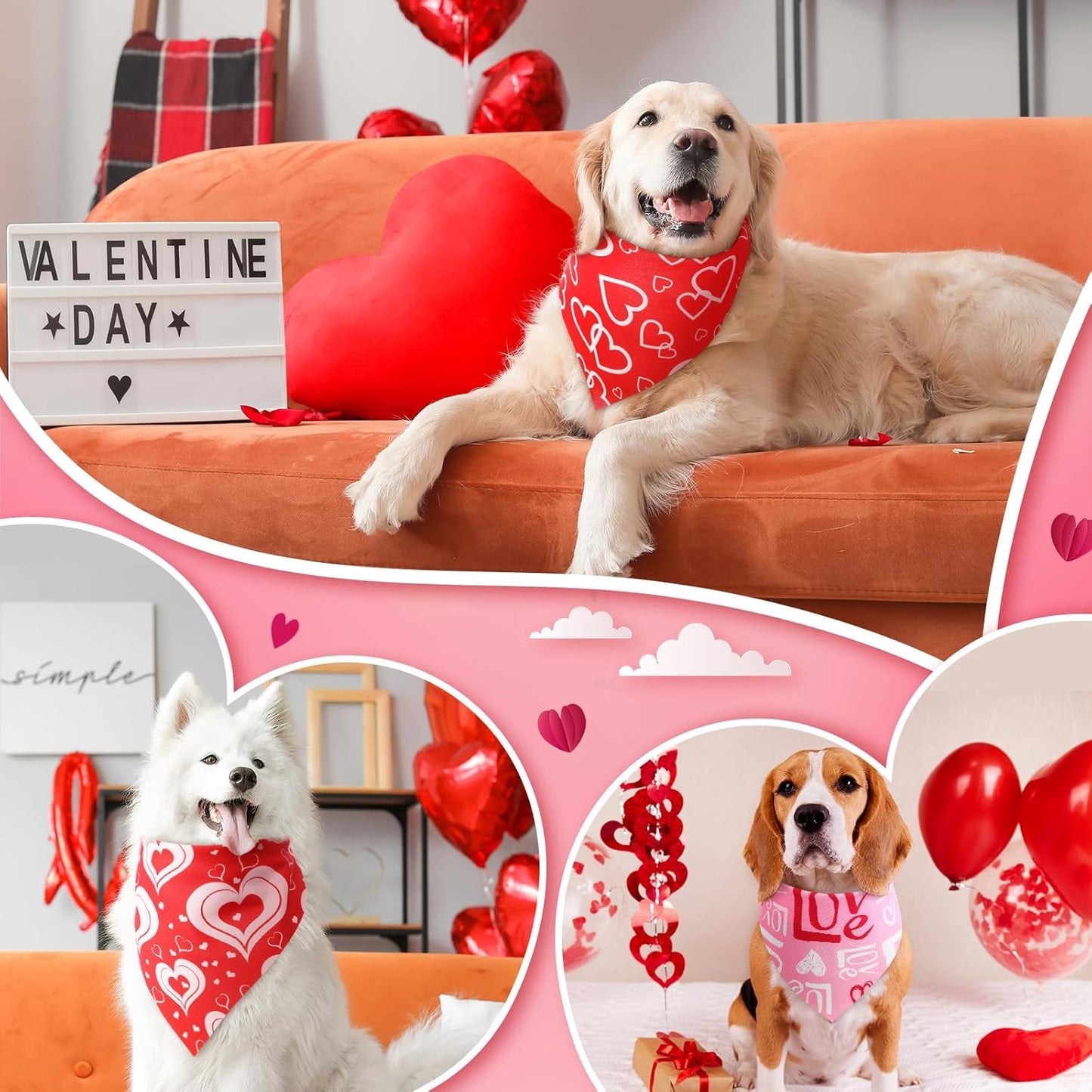 Weewooday 50 Pcs Dog Bandanas Bulk for Dogs Soft Bibs Adjustable Triangle pet Bandana for Small Medium Large Costume(Heart Pattern,31.5 x 21.7 x21.7 Inch)