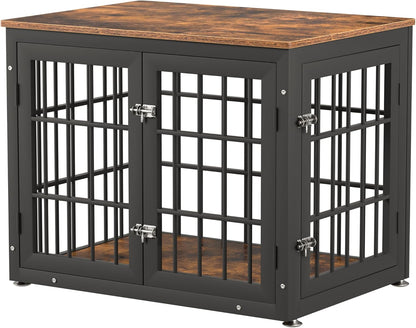 32 Inch Heavy Duty Dog Crate Furniture for Medium and Small Dogs, Decorative Pet House End Table, Wooden Cage Kennel Furniture Indoor, Rustic Brown