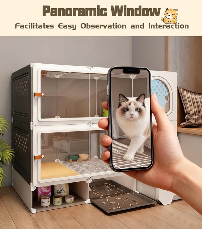 Cat Cage Cat Enclosure with Litter Box & Clear Sliding Door, Expandable Cat Playpen, Detachable Metal, Cat Cage Indoor and Outdoor, Ferret Cage
