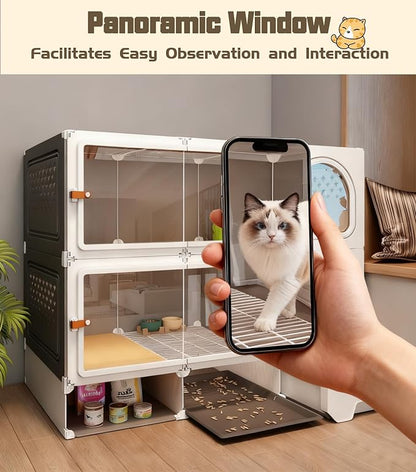 Cat Cage Cat Enclosure with Litter Box & Clear Sliding Door, Expandable Cat Playpen, Detachable Metal, Cat Cage Indoor and Outdoor, Ferret Cage