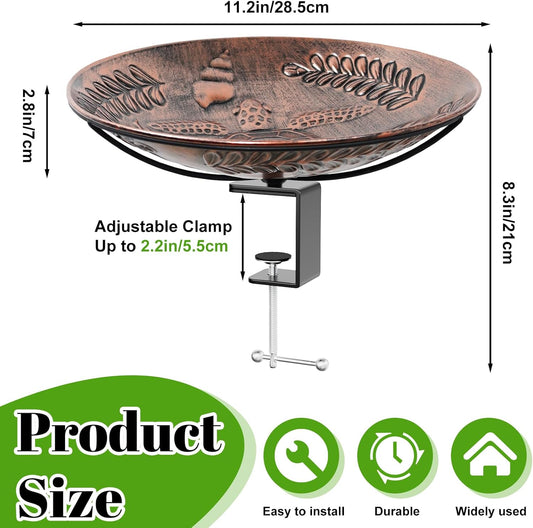 Deck Mounted Bird Bath for Outside, Detachable Birdbath Bowl with Sturdy Clamp, Outdoor Bird Baths Bowl for Attracting Birds Garden Yard Decor (Vintage Copper Turtle)