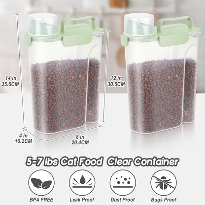 5-7Lbs Dog Cat Food Storage Container with Upgraded Large Nozzle BPA-free, 4 Snap Seals Plastic Pet Food Storage Containers with Handles (2, Light Green, 5L)