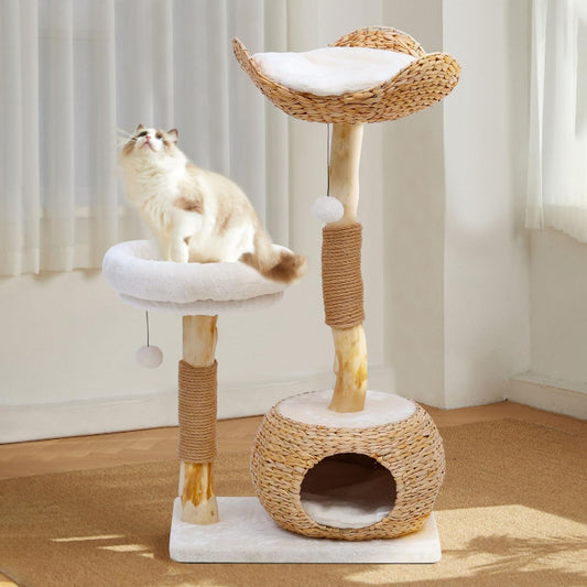 Wooden Cat Tree, Modern Cat Tree Tower with Jumping Platforms, Baskets, Cat Condo, 40" Cat Scratching Posts for Indoor Cats Kitten