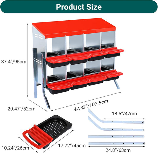 Chicken Nesting Box, 8 Hole 2 Layer Hen Nest Boxes with Legs, Roll Away Eggs Laying Boxes,Cleanable Pull Out Hen Roosting Boxes