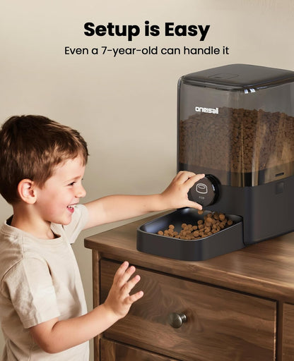 oneisall Automatic Cat Feeder for Large Kibble and Snacks, 20 Cups/5L Timed Pet Feeder for Cats Indoor, Programmable Dry Food Dispenser (Black)