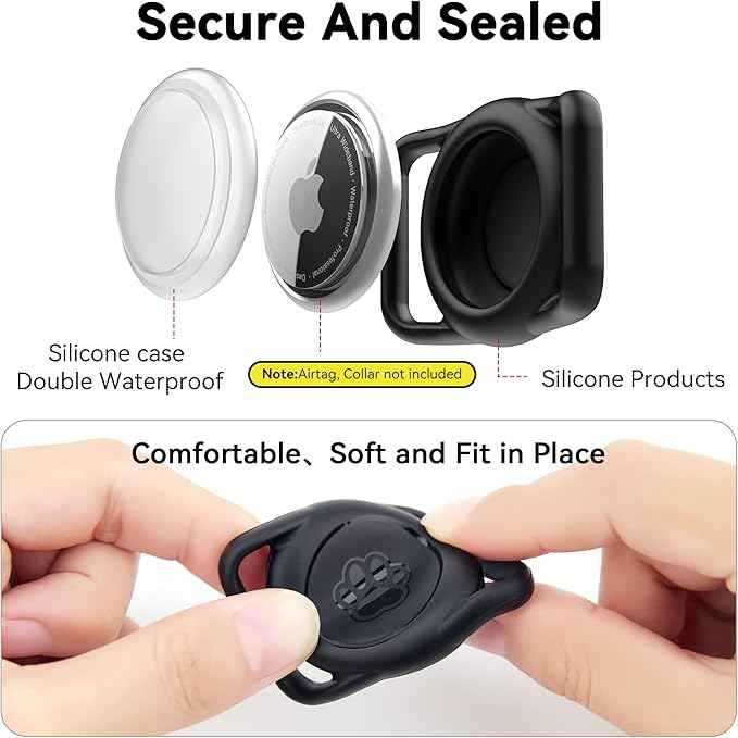 2 Pack for Airtag Dog Collar Holder,IPX8 Waterproof for air Tags-2 Pack,for Apple GPS Tracker Accessories丨Compatible with Apple AirTags丨Fits≤ 1.2" Width Collar for Dog cat Pets（Black+Blue）