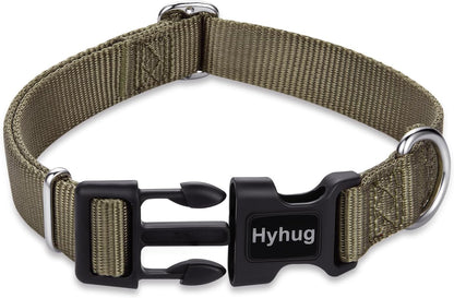 Hyhug Puppy Collar with Quick Release Buckle, Nylon Adjustable Durable Cute Dog Collar for Small Dogs, Male and Female(Small, Military Green)