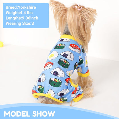 Dog Pajamas Small Sized Dogs Stretchable Summer Dog Clothes Pjs 4 Legs Girl Boy Cute Soft Puppy Outfits Doggie Cat Jammies Jumpsuit Sleeper for Pet (Bread, Large)