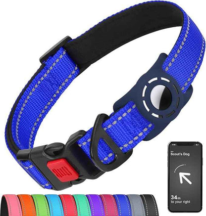 AirTag Dog Collar with AirTag Holder Compatible for Air Tag, Reflective Soft Padded, Safety Locking Buckle, Adjustable Nylon for Small Medium Large Dogs (NavyBlue,XS)