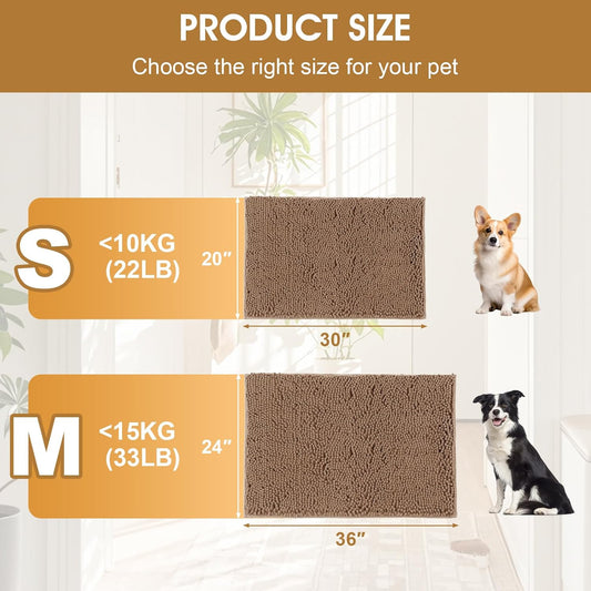 2 Pieces Muddy Door Mats for Dogs, Chenille Absorbent Pet Mats, Quick Dry, Trap Dirt Non Slip Heavy Indoor Doormat Soft Dog Bed Mat Front Inside Door Mat for Indoor Outdoor Entrance,Camel