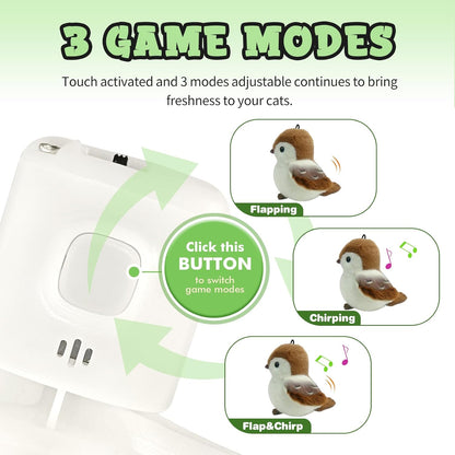 Cat Toys, Flapping Wings Cute Sparrow, No Flying, Chirping Bird Interactive Catnip Toy for Kitten or Small Dogs, Touch Activated, Rechargable