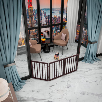 Wooden Dog Gate Freestanding Foldable 4 Panel Pet Gates Extra Wide Dog Gates for Indoor Doorways Stairs 24in Height Support Feet Included