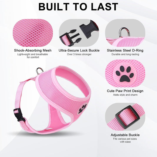BINGPET No Pull Dog Harness,Soft Mesh Breathable All Weather Vest Harness,Safety Protection Design Durable Adjustable Step-in Easy Walk Dog Harness for Small Medium Large Dogs(LightPink,XL)
