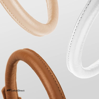 CollarDirect Rolled Leather Dog Collar, Soft Padded Round Puppy Collar, Handmade Genuine Leather Collar Dog Small Large Cat Collars 13 Colors (13-16 Inch, Cinnamon Textured)
