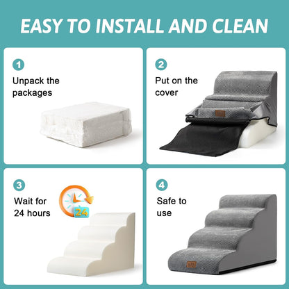 Dog Stairs for Small Dog 22.6" H, Curved Pet Step for Puppy, Older Cat, Medium Pet Ramp for High Bed, Ladder with High Density Foam, Durable, 5 Step, 15.7x33x22.6 inch, Grey