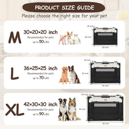 Dog Crate - Soft Pet Kennel for Dogs/Cats, 3-Door Breathable Travel Cage with Mesh Window, Portable Dog Kennel for Indoor & Outdoor，Black-M