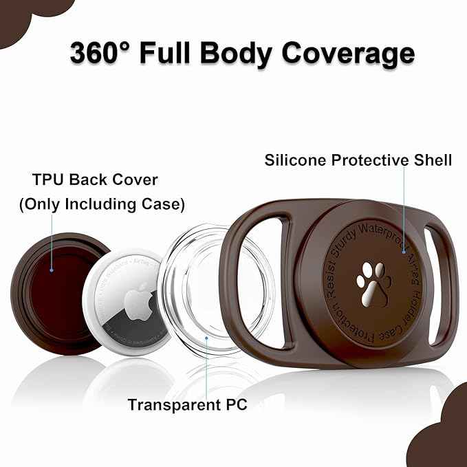Waterproof Dog Collar GPS Tag Case [1 Pack] - Durable TPU+Silicone Holder, Lightweight Full Protection Cover, Chocolate