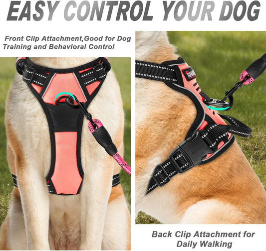 BARKBAY No Pull Dog Harness Front Clip Heavy Duty Reflective Easy Control Handle for Large Dog Walking(Light Pink,S)