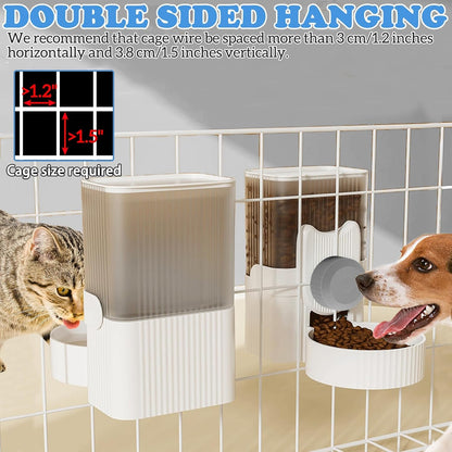 kathson Rabbit Gravity Auto Feeder Set 35oz Hanging Automatic Food Water Dispenser Cage Automatic Feeder Set for Rabbit Chinchilla Guinea Pig Hedgehog Ferret Kitty Puppy (Grey)