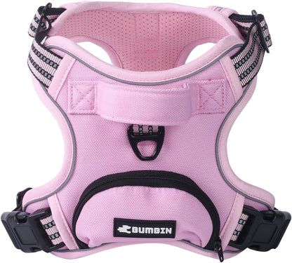 BUMBIN Dog Harness for Large Dogs, No Pull Adjustable No Choke Pet Vest with Dog Leash Fit Smart Reflective Pet Walking Harness for Training Easy Control Soft Handle Pink XL
