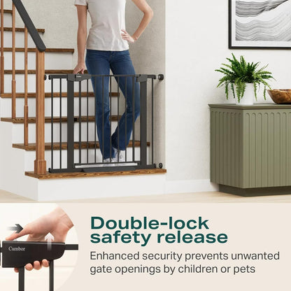 Cumbor 2 Pack 29.7-40.6" Baby Gate for Stairs, Mom's Choice Awards Winner-Dog Gate for Doorways, Pressure Mounted Self Closing Pet Gates for Dogs Indoor, Safety Child Gate with Easy Walk Thru Door