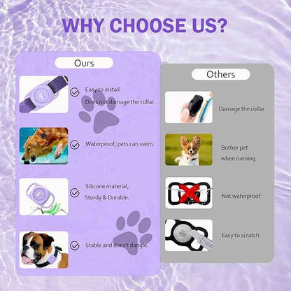 Airtag Dog Collar Holder, [1 Pack] Waterproof Protective Case for Apple AirTag, Durable & Lightweight with Full-Body Protection, Soft Silicone, Purple