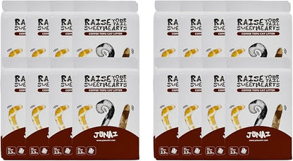 JUNAI Tofu Cat Litter 16 Packs(2.3kg x 16), Coffee Clumping Cat Litter Pellet Natural Vegan Kitty Litter, Lightweight and Dust Free cat Litter for Multiple Cats, Flushable and Biodegradable