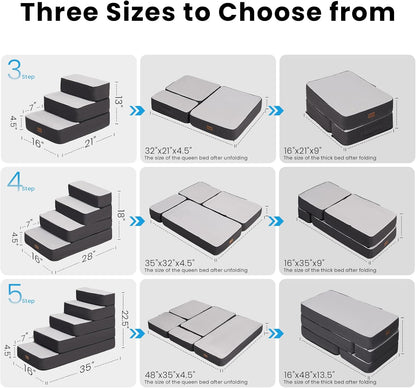 4-Step Adjustable Dog Stairs for Beds, Dog Steps for Small Dogs and Cats, Foldable Pet Stairs for Bed Climbing, Non-Slip Pet Step Indoor, Grey