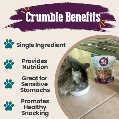 Farm To Pet - Cat Treat Crumbles - 3 oz Single Ingredient Fish Treat and Snacks - Healthy for Indoor Cats and Kitten - Essential Products (Mix with Wet/Dry Food)