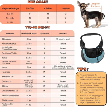 YUDODO Pet Sling Carrier for Small Dogs & Cats – Hands-Free Puppy Carrier with Safety Hook, Large Zipper Pocket, Soft Breathable Mesh, Adjustable Strap & Reflective Strip (Cyan 3.0 S)