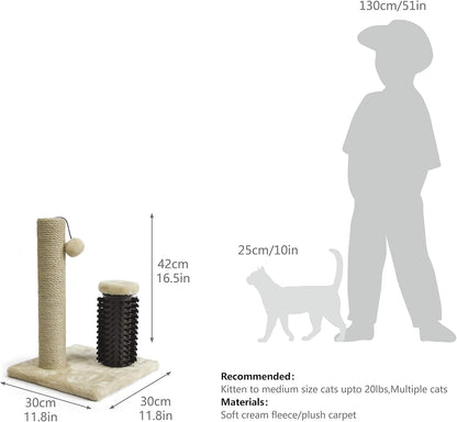 Amazon Basics Cat Scratcher - Indoor Classic Single Cat & Kittens Scratching Post with Brush, Small (16.5" H) - Beige