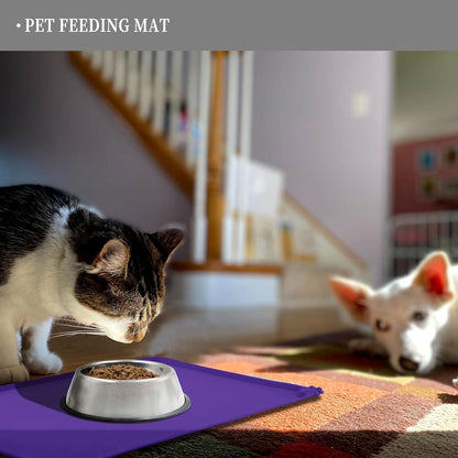 Waterproof Pet Feeding Mat with High Raised Edges, Heavier and Thicker Placemats for Cat Dog Water Bowl with BPA Free, Dogs Cats Food Mats for Messy Drinkers to Prevent Spill and Protect Floors
