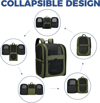 Apollo Walker Dog & Cat Carrier Backpack for 4-15lb Pets - Ventilated Safe Design with Padded Back Support, Breathable Mesh Pet Backpack for Hiking, Travel, Outdoor (Green)