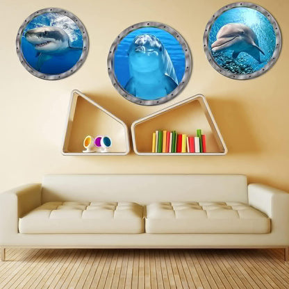 9PCS Ocean Animals World Under Sea Decor Sea Turtles Dolphins Fishes Sharks Coral Removable 3D Peel and Stick Vinyl Stickers