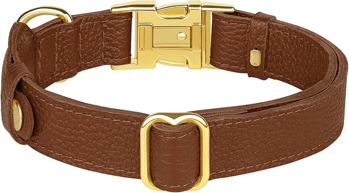 Leather Airtag Dog Collar - Soft Tracking Dog Collar with Apple AirTag Holder and Metal Buckle - Safety GPS Pet Collars for Small Medium Large Dogs Puppy Pink Red (Brown, M, 14"-18" Neck Fit)