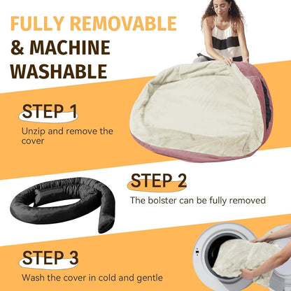 Orthopedic Washable Large Dog Bed: Cooling Dog Bed with Bolsters - Jumbo Bed Waterproof Removable Cover Non-Slip Pet Bed for Extra Large Sized - Pink